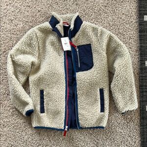 Kids Hanna Andersson Sherpa Fleece Jacket - Cream and Navy